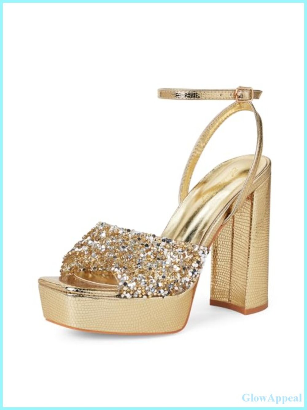 Platform Rhinestone Square Toe Chunky Heeled Sandals Ankle Strap Party Prom